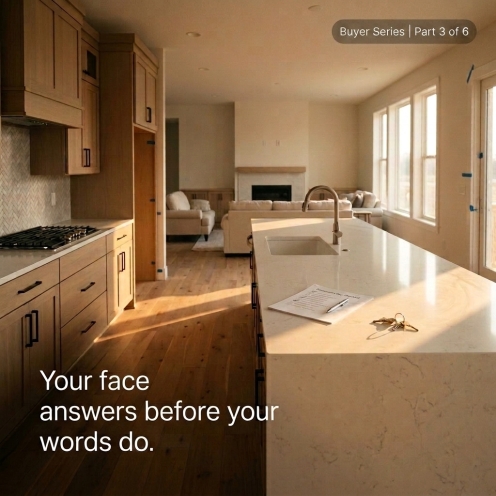 New construction home on possession day with keys and deficiency notes on the kitchen island